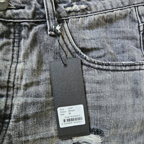 NWT ONE TEASPOON Truckers Mid Rise Straight Leg Women's 26 Opium Grey Distressed - Picture 13 of 15